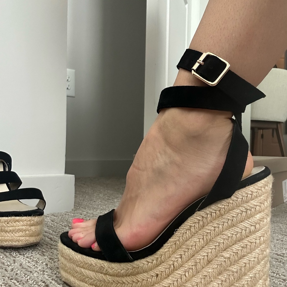 RAYE Lace Up Black Wedge Sandals